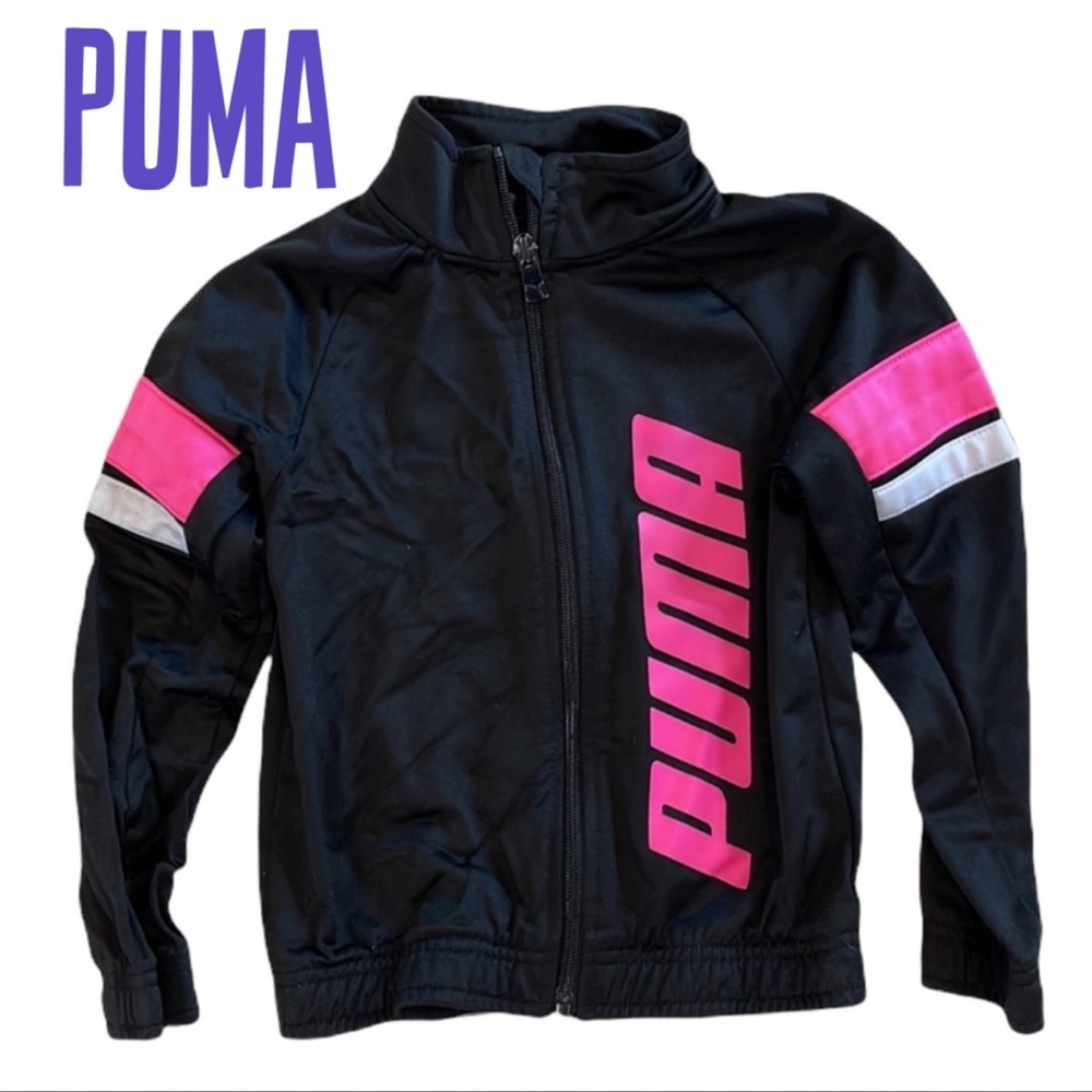 PUMA Girls pink black zip front Long sleeve athletic jacket